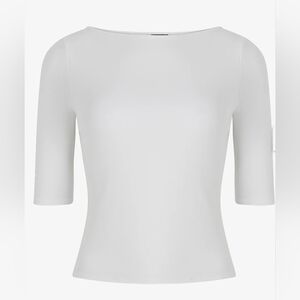 Express Supersoft Boat Neck Elbow Sleeve Tee White Size S Fitted Rayon Spandex S